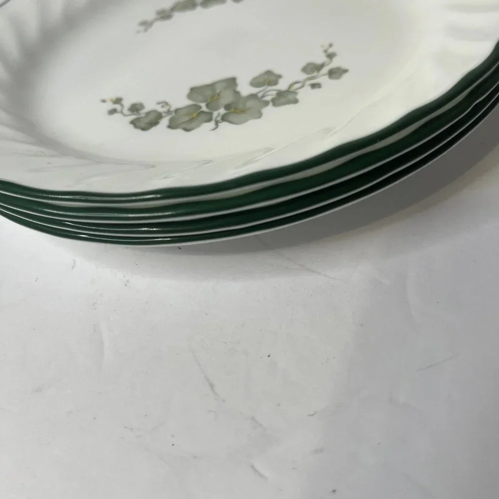 Corelle Callaway Ivy Bread Dessert 7.25” Plate Green Trim White Swirl - Set of 4